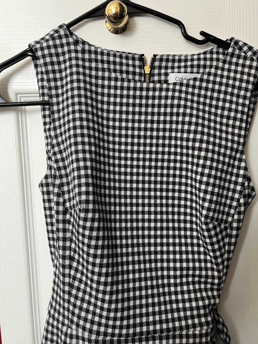 Calvin Klein Black and White Gingham Midi Dress